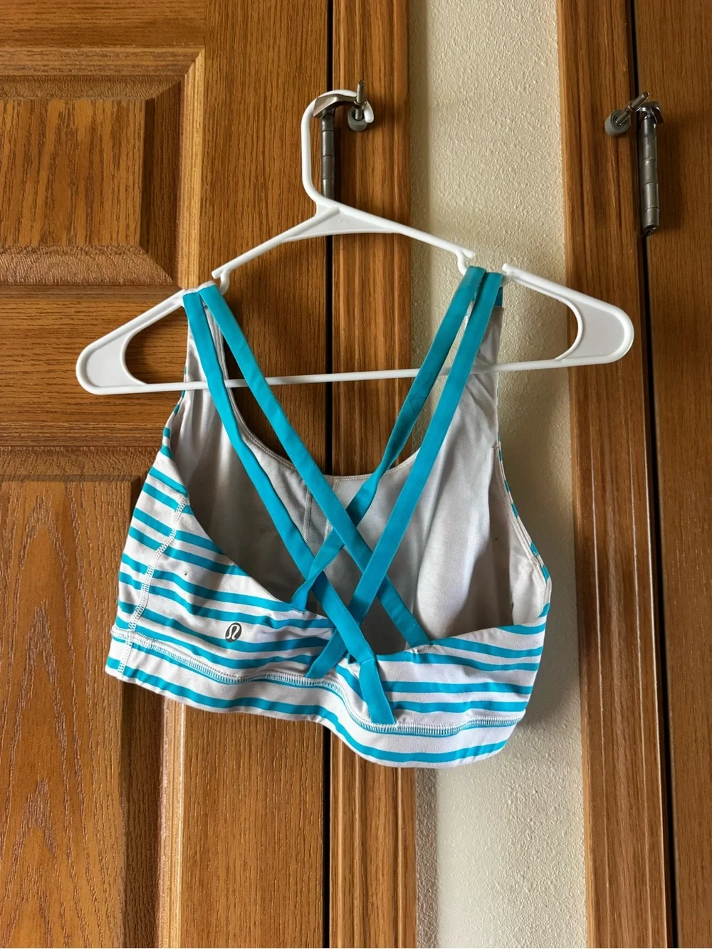 lululemon athletica Striped Sports Bra - Turquoise and White